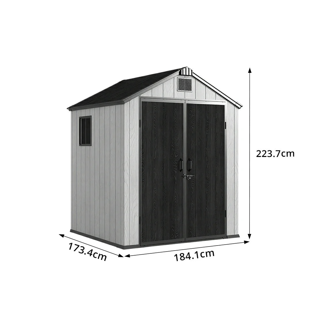 SOLARA 6x6FT Outdoor Storage Shed Reinforced Structure Double Door Weather Resistant Large Capacity for Garden Backyard Patio