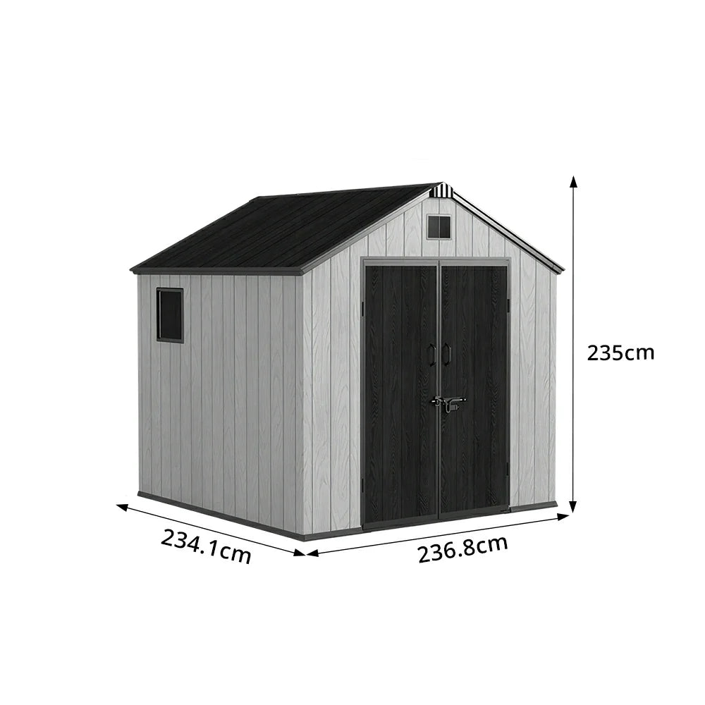 SOLARA 8x8FT Outdoor Storage Shed Reinforced Structure Double Door Weather Resistant Large Capacity for Garden Backyard Patio