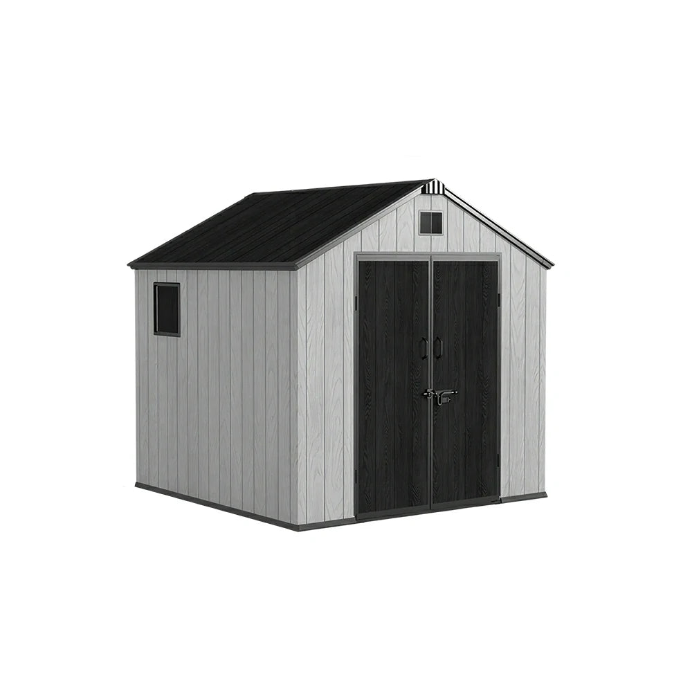 SOLARA 8x8FT Outdoor Storage Shed Reinforced Structure Double Door Weather Resistant Large Capacity for Garden Backyard Patio