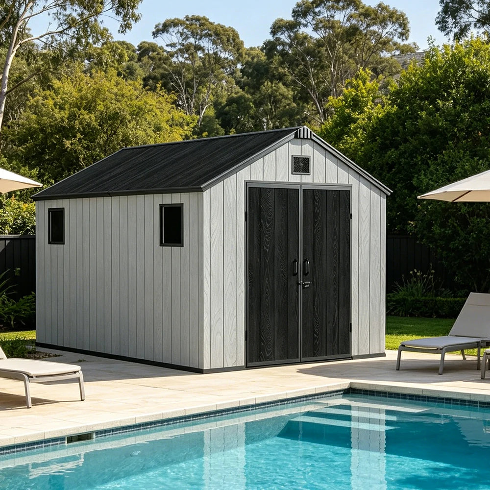 SOLARA 8x12FT Outdoor Storage Shed Reinforced Structure Double Door Weather Resistant Large Capacity for Garden Backyard Patio