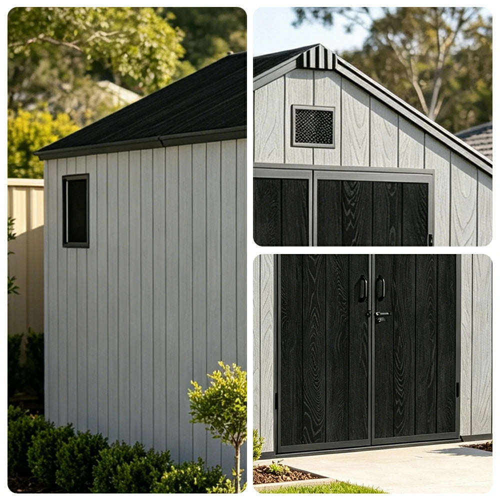 SOLARA 8x12FT Outdoor Storage Shed Reinforced Structure Double Door Weather Resistant Large Capacity for Garden Backyard Patio