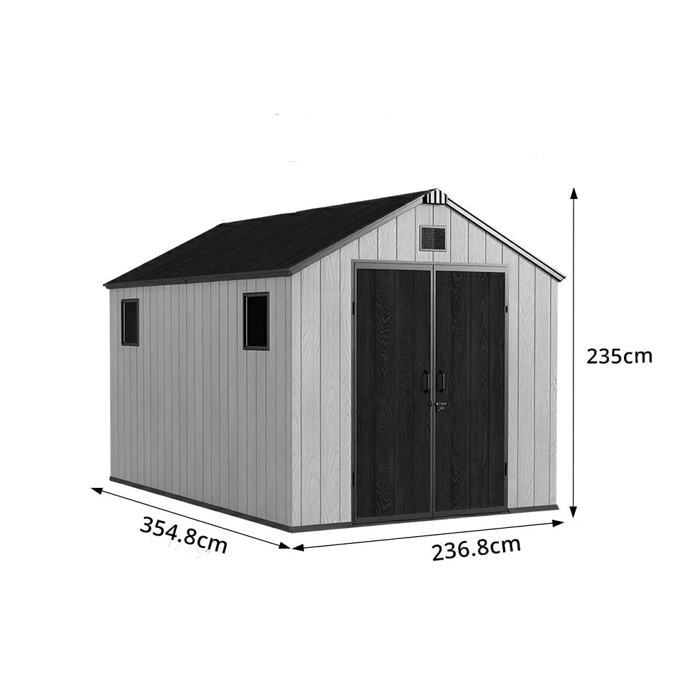 SOLARA 8x12FT Outdoor Storage Shed Reinforced Structure Double Door Weather Resistant Large Capacity for Garden Backyard Patio