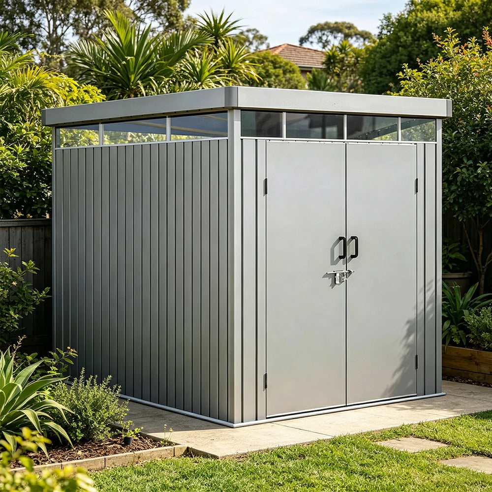 SOLARA Outdoor Storage Shed Sloped Roof Drainage Matte Steel UV Resistant Large Capacity for Garden Patio Garage - Grey