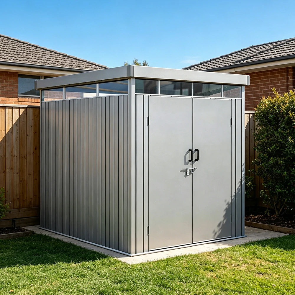 SOLARA Outdoor Storage Shed Sloped Roof Drainage Matte Steel UV Resistant Large Capacity for Garden Patio Garage - Grey