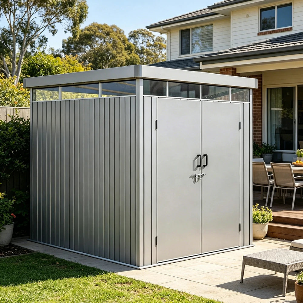SOLARA Outdoor Storage Shed Sloped Roof Drainage Matte Steel UV Resistant Large Capacity for Garden Patio Garage - Grey
