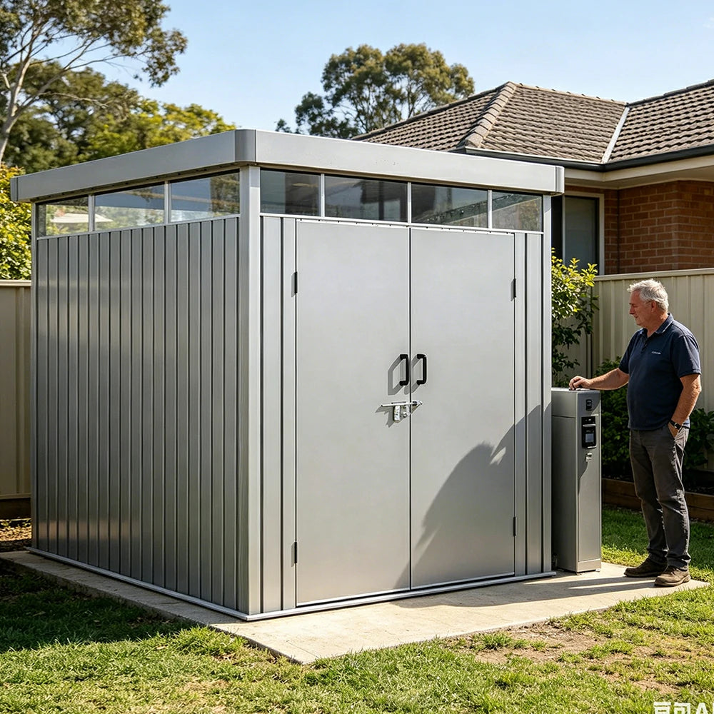 SOLARA Outdoor Storage Shed Sloped Roof Drainage Matte Steel UV Resistant Large Capacity for Garden Patio Garage - Grey
