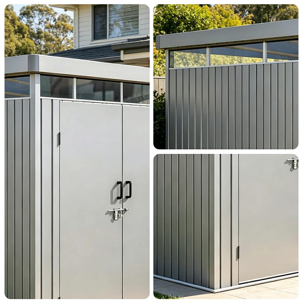SOLARA Outdoor Storage Shed Sloped Roof Drainage Matte Steel UV Resistant Large Capacity for Garden Patio Garage - Grey