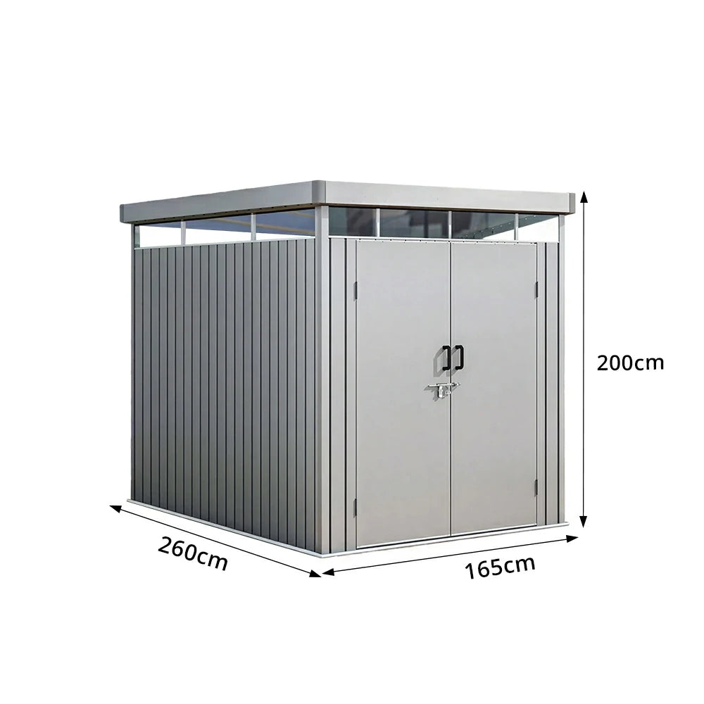 SOLARA Outdoor Storage Shed Sloped Roof Drainage Matte Steel UV Resistant Large Capacity for Garden Patio Garage - Grey