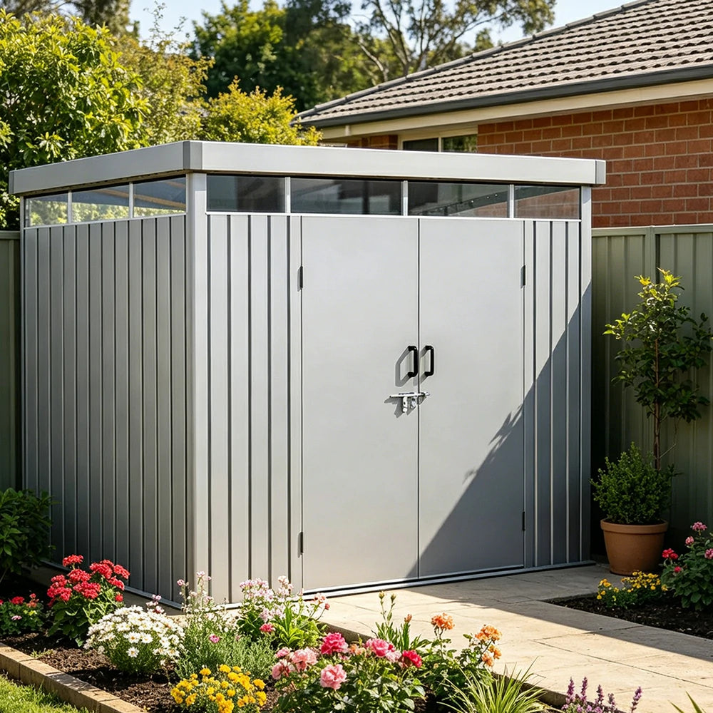 SOLARA Garden Storage Shed Matte Steel Sloped Roof Drainage Light Transmitting Weatherproof for Backyard Patio - Grey