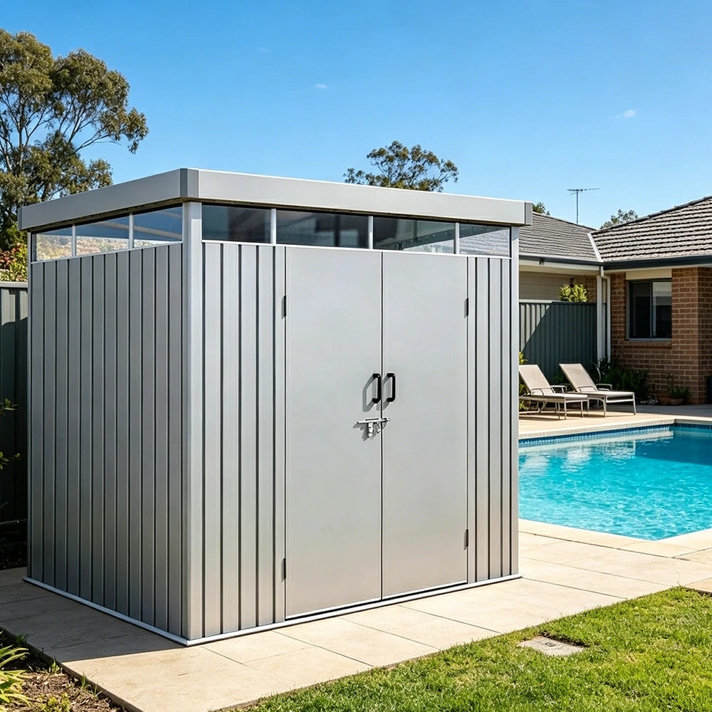 SOLARA Garden Storage Shed Matte Steel Sloped Roof Drainage Light Transmitting Weatherproof for Backyard Patio - Grey