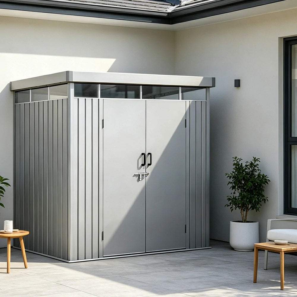 SOLARA Garden Storage Shed Matte Steel Sloped Roof Drainage Light Transmitting Weatherproof for Backyard Patio - Grey