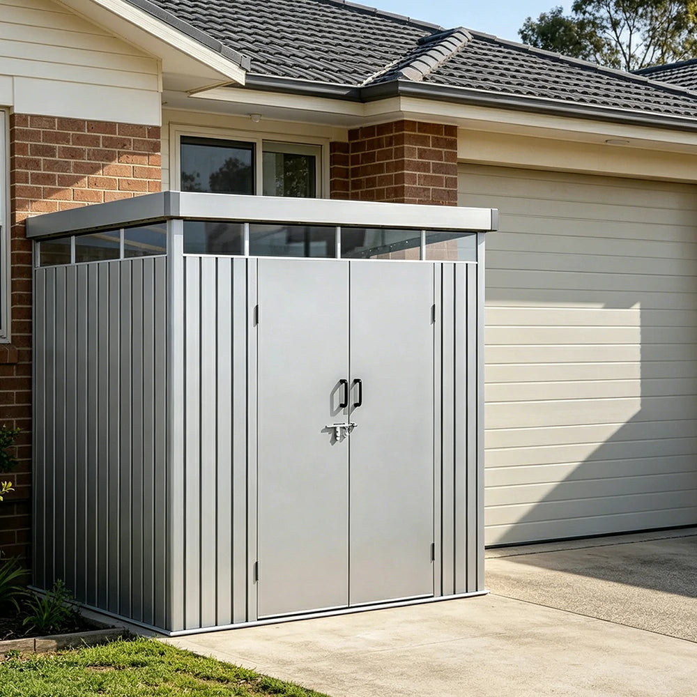 SOLARA Garden Storage Shed Matte Steel Sloped Roof Drainage Light Transmitting Weatherproof for Backyard Patio - Grey