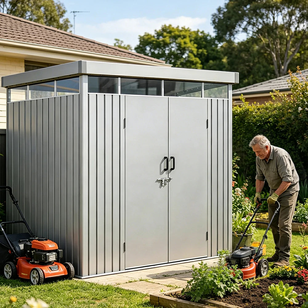 SOLARA Garden Storage Shed Matte Steel Sloped Roof Drainage Light Transmitting Weatherproof for Backyard Patio - Grey