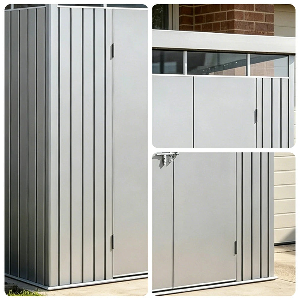 SOLARA Garden Storage Shed Matte Steel Sloped Roof Drainage Light Transmitting Weatherproof for Backyard Patio - Grey
