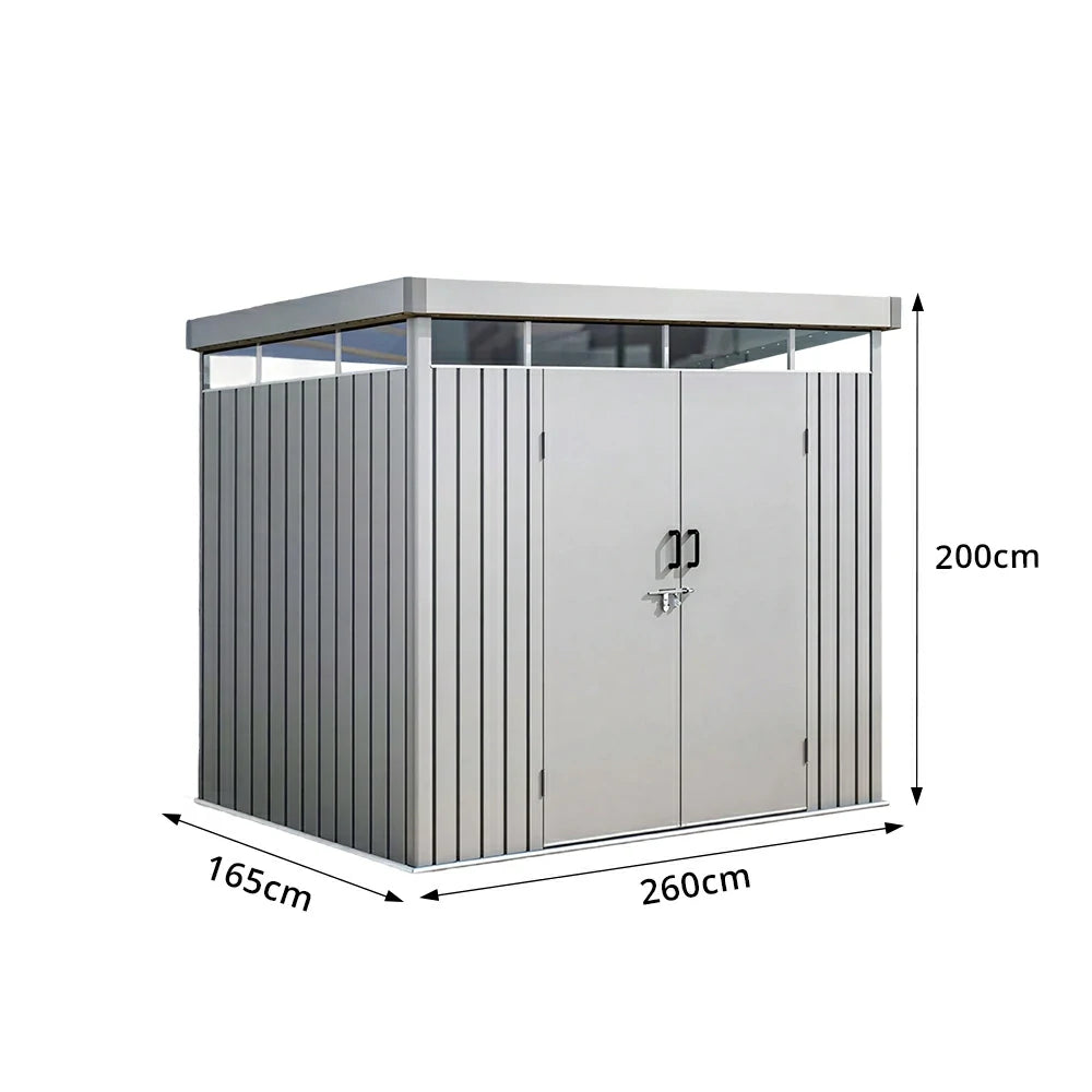 SOLARA Garden Storage Shed Matte Steel Sloped Roof Drainage Light Transmitting Weatherproof for Backyard Patio - Grey