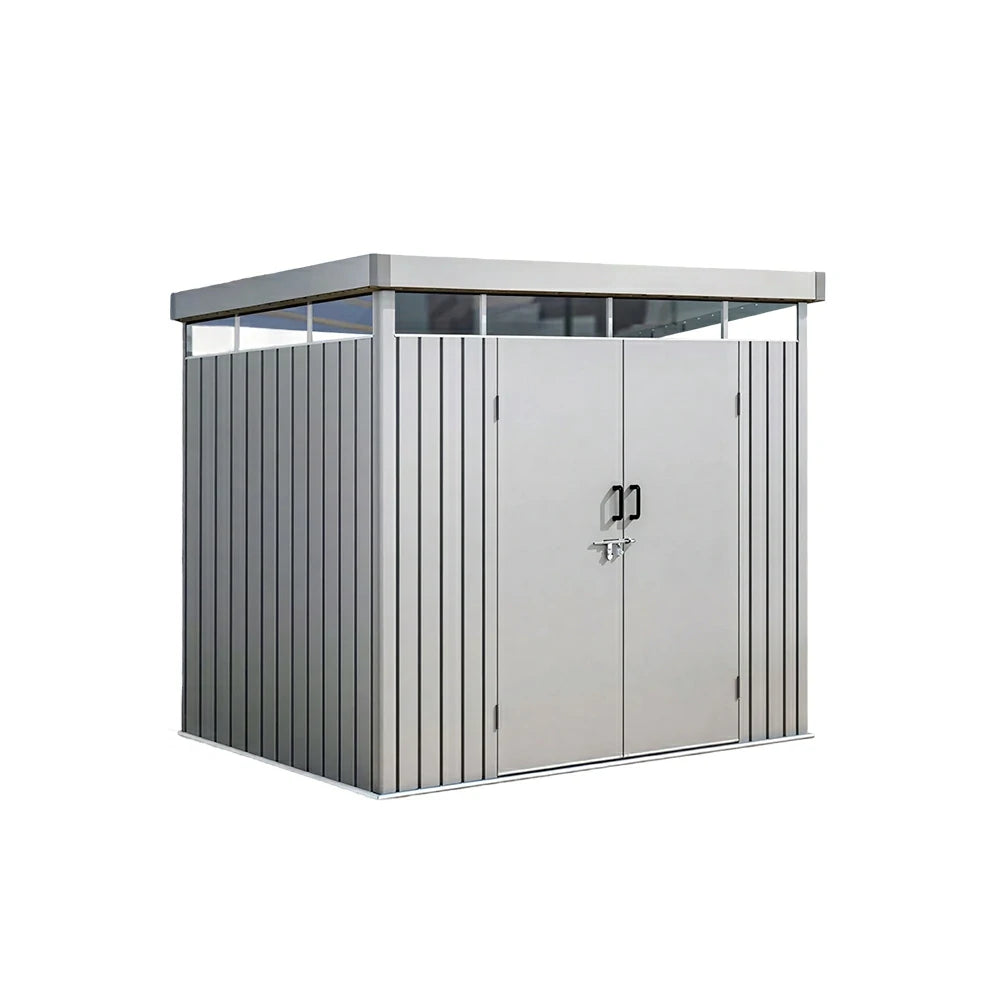 SOLARA Garden Storage Shed Matte Steel Sloped Roof Drainage Light Transmitting Weatherproof for Backyard Patio - Grey