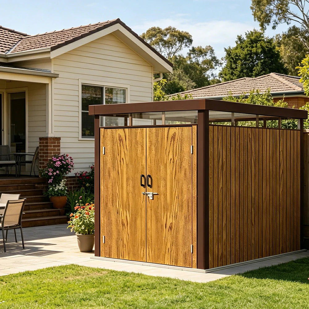 SOLARA Outdoor Storage Shed Sloped Roof Drainage Matte Steel UV Resistant Large Capacity for Garden Patio Garage - Brown