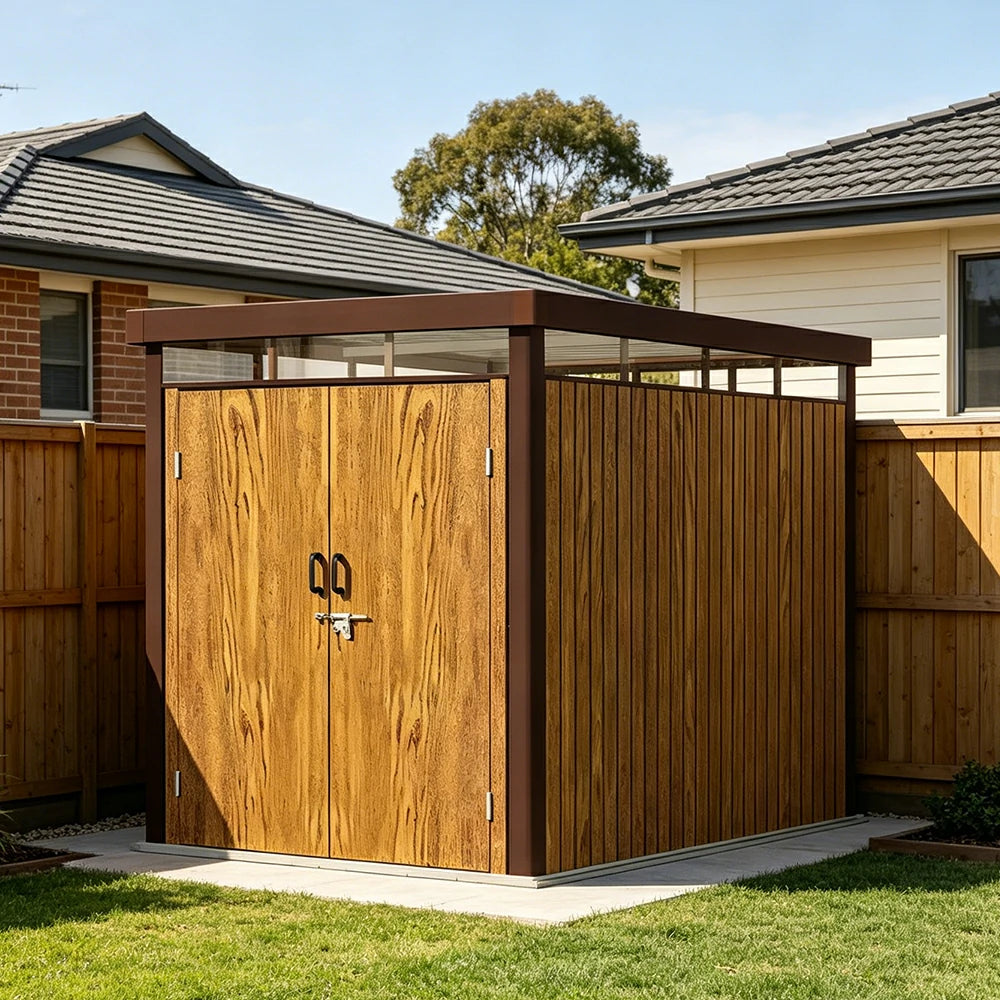 SOLARA Outdoor Storage Shed Sloped Roof Drainage Matte Steel UV Resistant Large Capacity for Garden Patio Garage - Brown