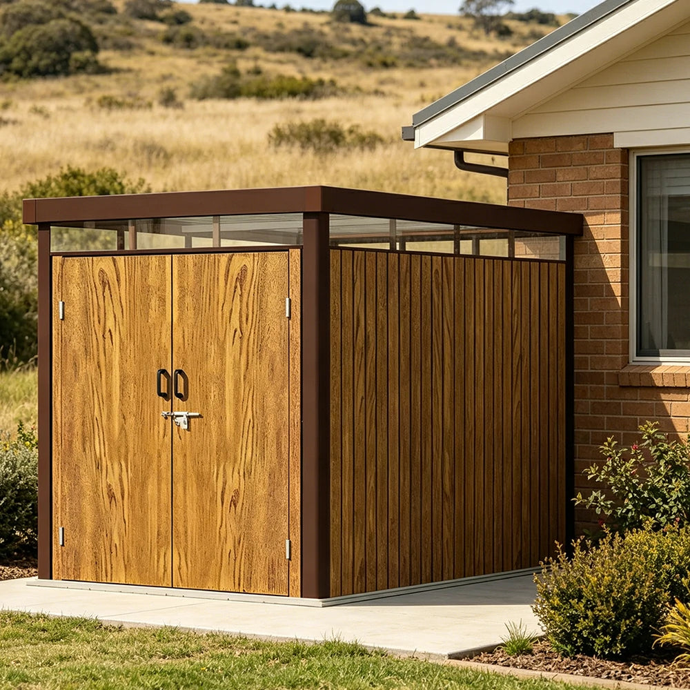 SOLARA Outdoor Storage Shed Sloped Roof Drainage Matte Steel UV Resistant Large Capacity for Garden Patio Garage - Brown