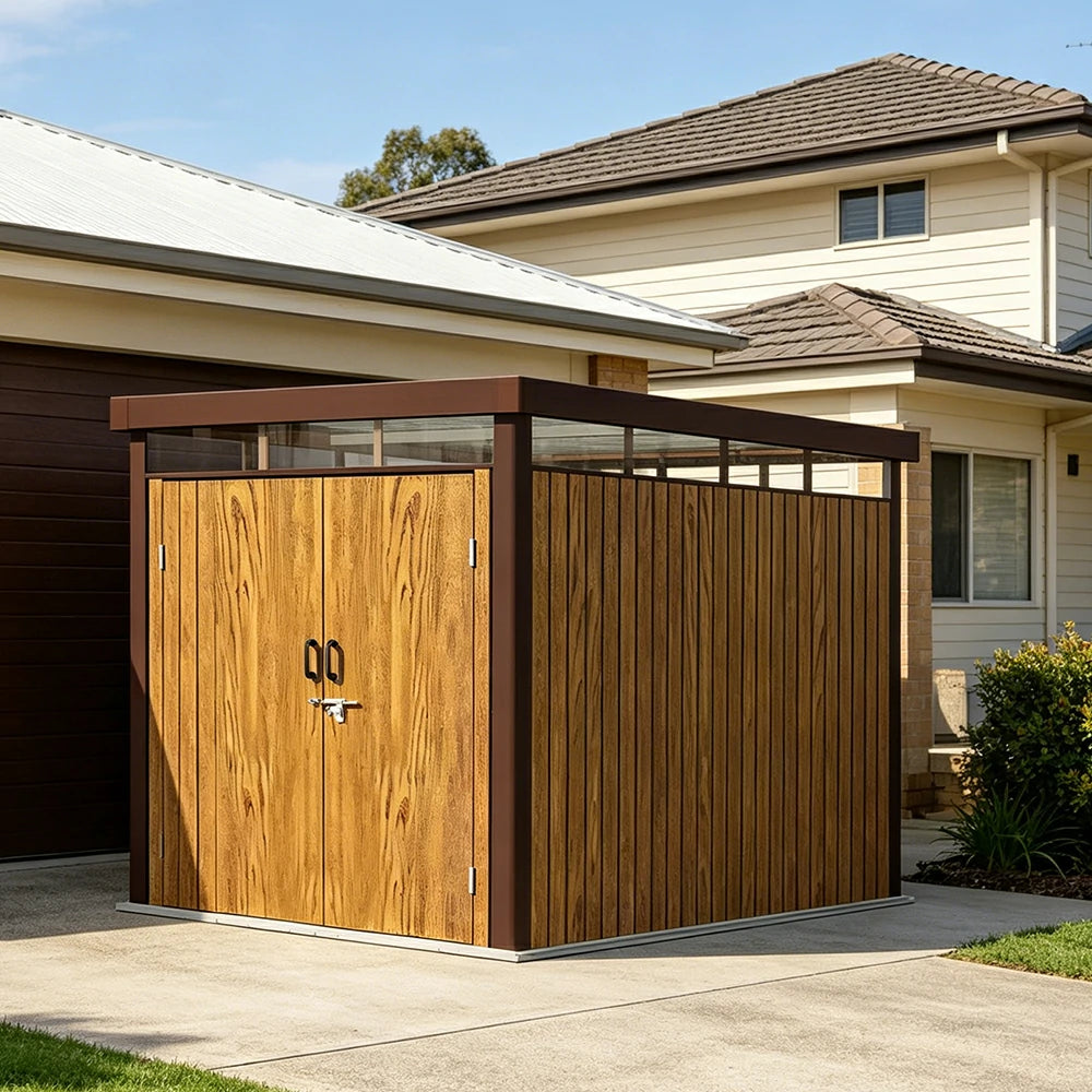 SOLARA Outdoor Storage Shed Sloped Roof Drainage Matte Steel UV Resistant Large Capacity for Garden Patio Garage - Brown