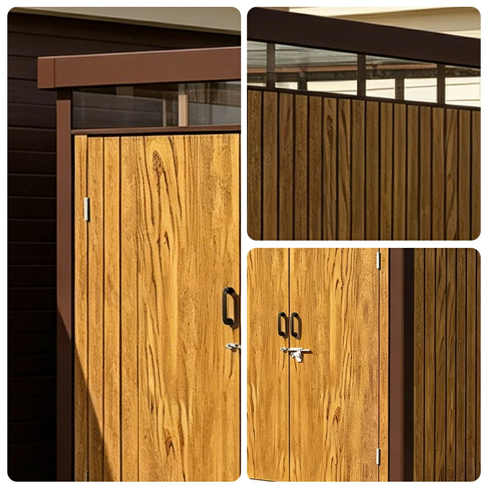 SOLARA Outdoor Storage Shed Sloped Roof Drainage Matte Steel UV Resistant Large Capacity for Garden Patio Garage - Brown