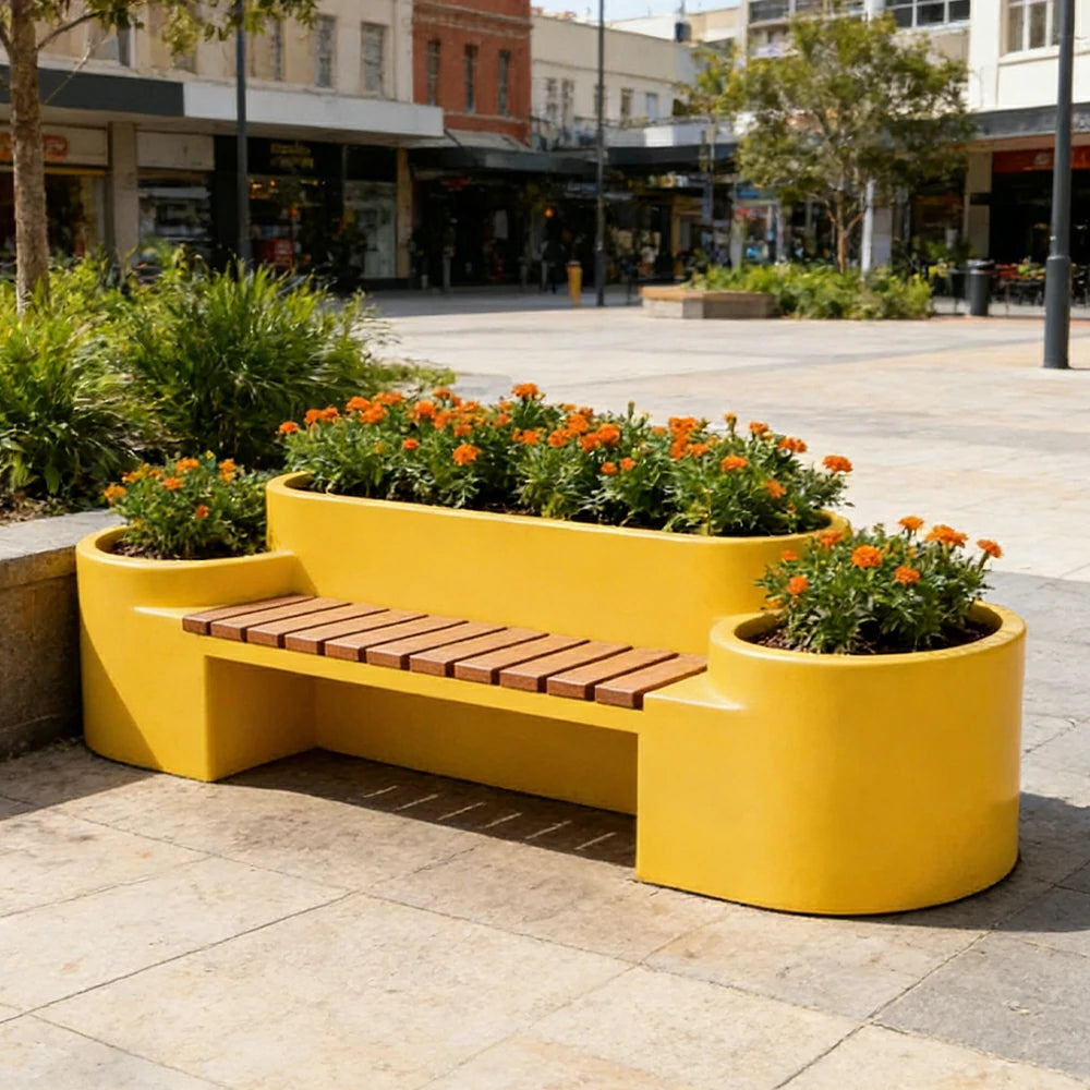 SOLARA 120/150/180cm Outdoor Metal Planter Box Thick Galvanized Steel Frame with High-Temp Coating for Commercial Patio Terrace - Yellow