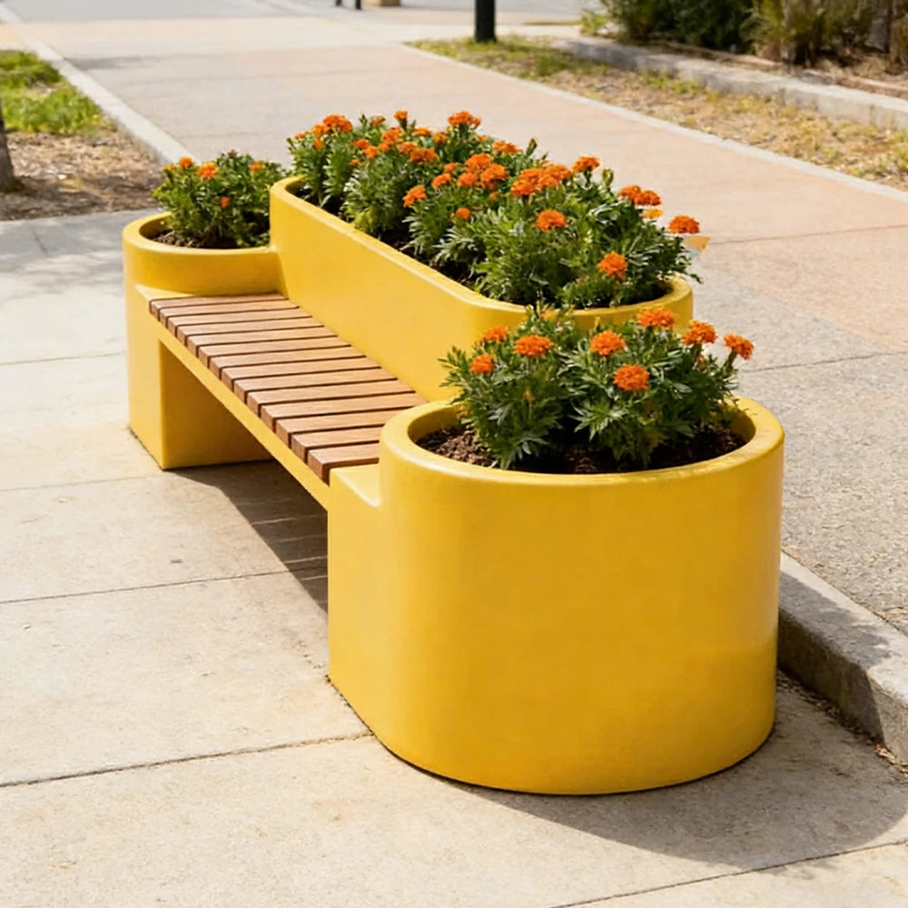 SOLARA 120/150/180cm Outdoor Metal Planter Box Thick Galvanized Steel Frame with High-Temp Coating for Commercial Patio Terrace - Yellow