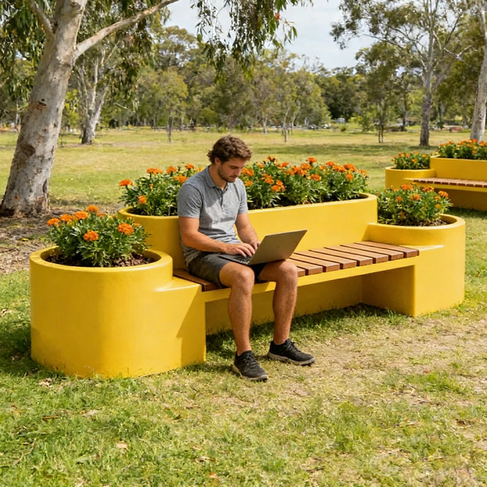 SOLARA 120/150/180cm Outdoor Metal Planter Box Thick Galvanized Steel Frame with High-Temp Coating for Commercial Patio Terrace - Yellow