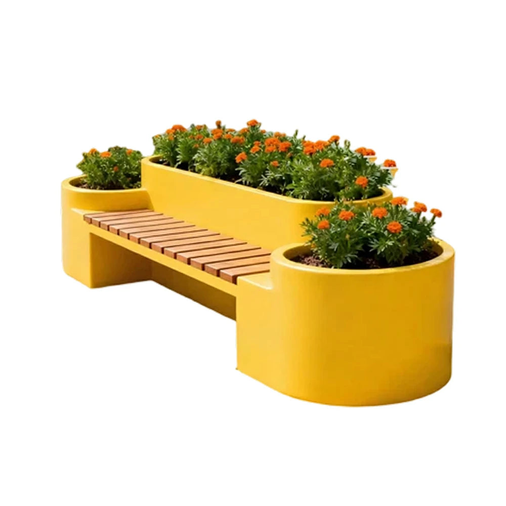 SOLARA 120/150/180cm Outdoor Metal Planter Box Thick Galvanized Steel Frame with High-Temp Coating for Commercial Patio Terrace - Yellow