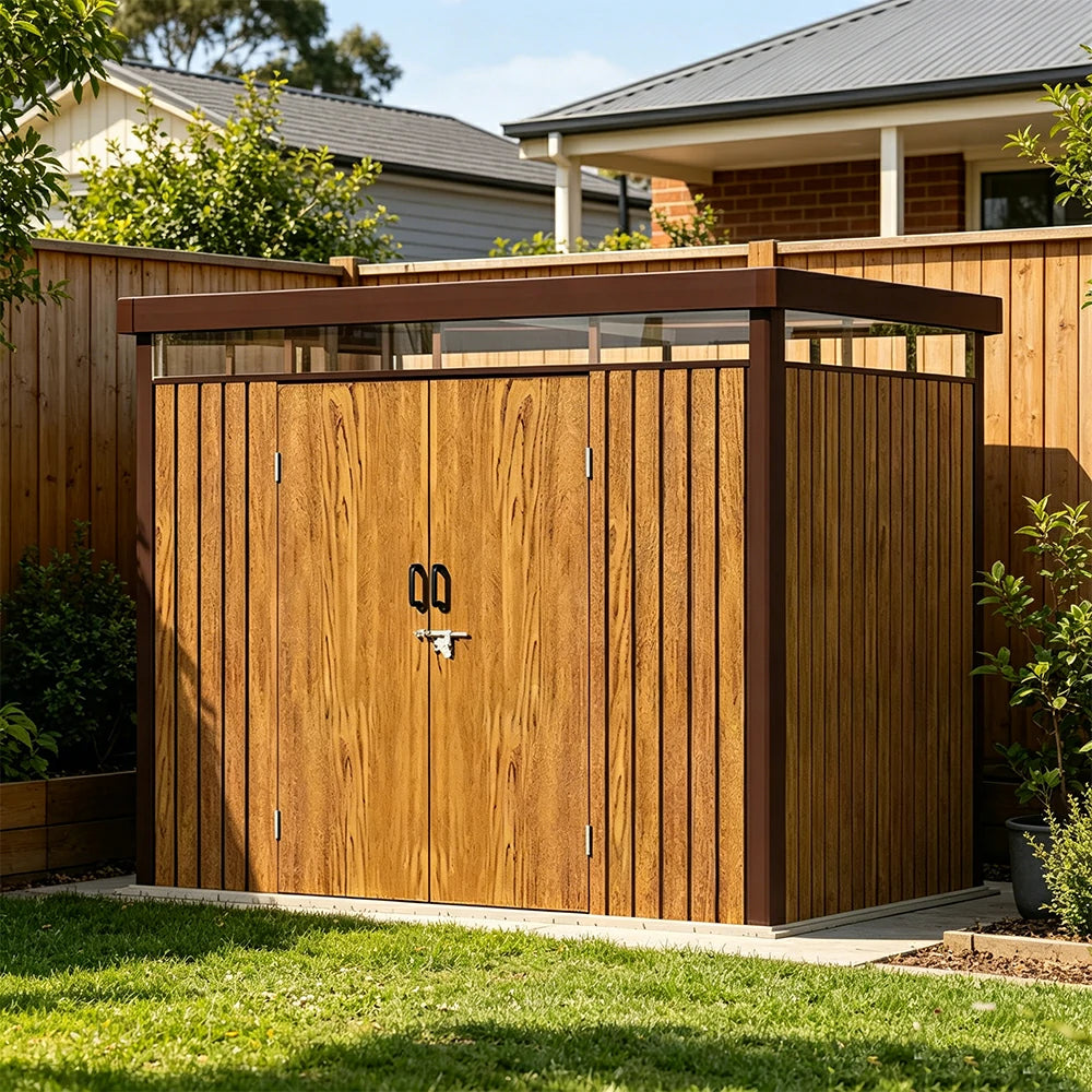 SOLARA Garden Storage Shed Matte Steel Sloped Roof Drainage Light Transmitting Weatherproof for Backyard Patio - Brown