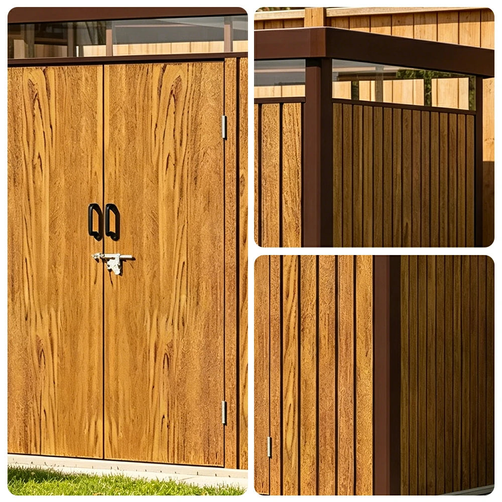 SOLARA Garden Storage Shed Matte Steel Sloped Roof Drainage Light Transmitting Weatherproof for Backyard Patio - Brown