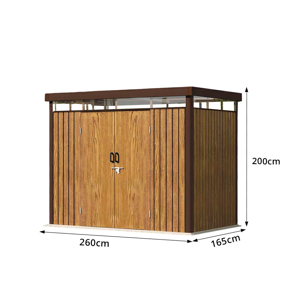 SOLARA Garden Storage Shed Matte Steel Sloped Roof Drainage Light Transmitting Weatherproof for Backyard Patio - Brown
