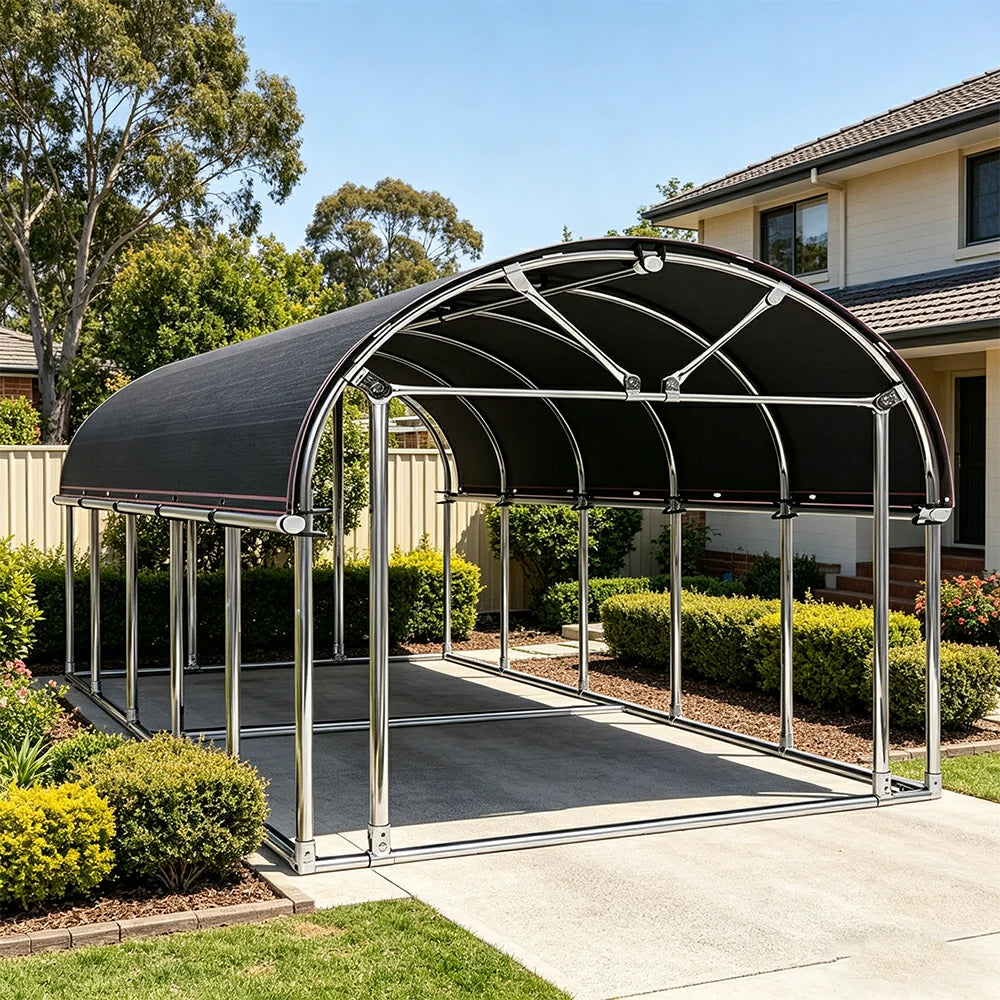 SOLARA Outdoor Car Canopy Sun Shade Waterproof Reinforced Frame 300/400cm for Driveway Patio Parking - Black