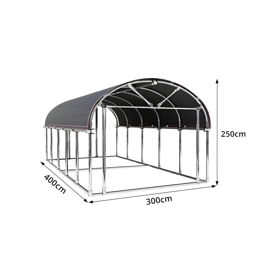 SOLARA Outdoor Car Canopy Sun Shade Waterproof Reinforced Frame 300/400cm for Driveway Patio Parking - Black