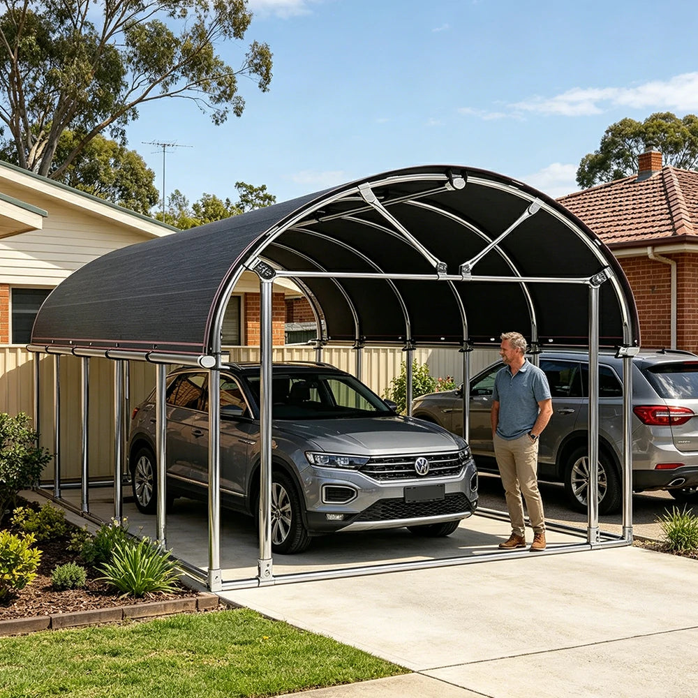 SOLARA Outdoor Car Canopy Sun Shade Waterproof Reinforced Frame 300/400cm for Driveway Patio Parking - Black