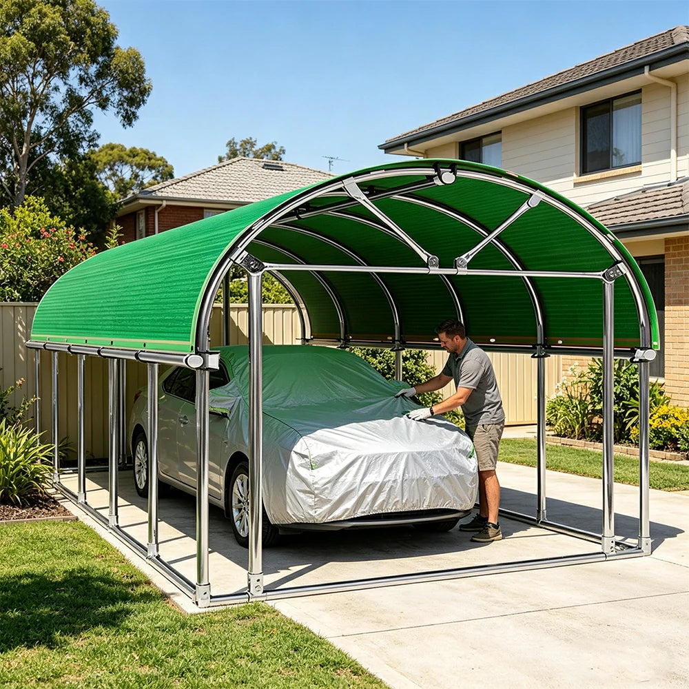 SOLARA Outdoor Car Canopy Sun Shade Waterproof Reinforced Frame 300/400cm for Driveway Patio Parking - Green