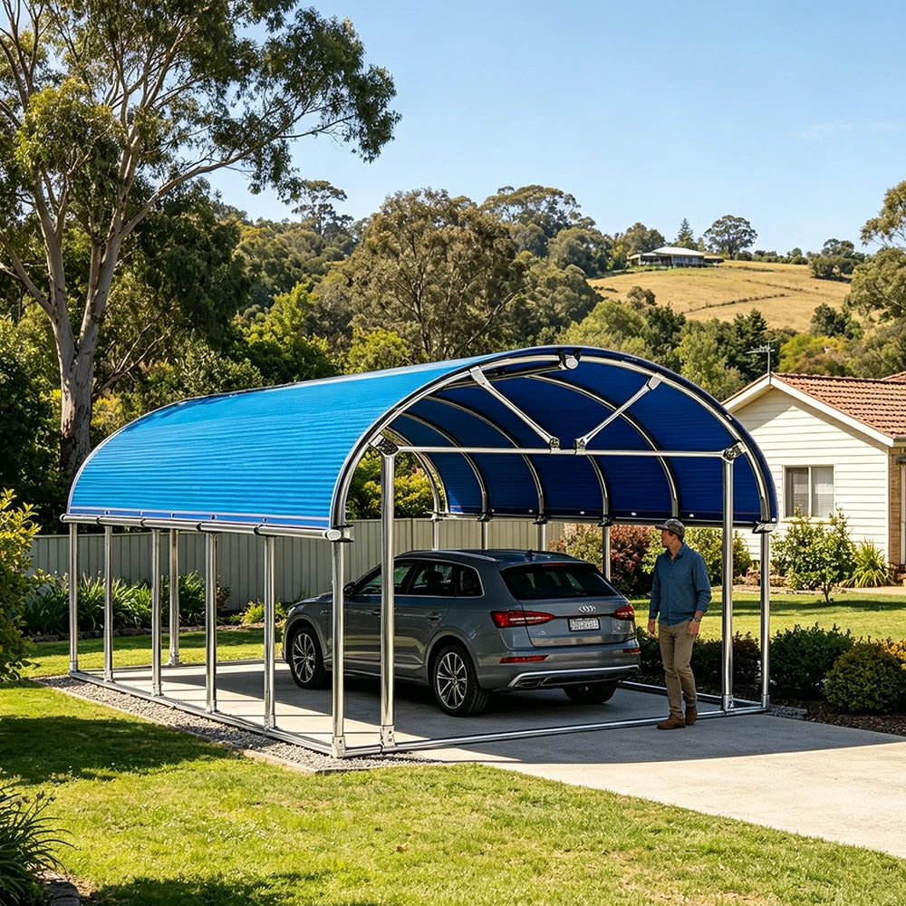 SOLARA Outdoor Car Canopy Sun Shade Waterproof Reinforced Frame 300/400cm for Driveway Patio Parking - Blue