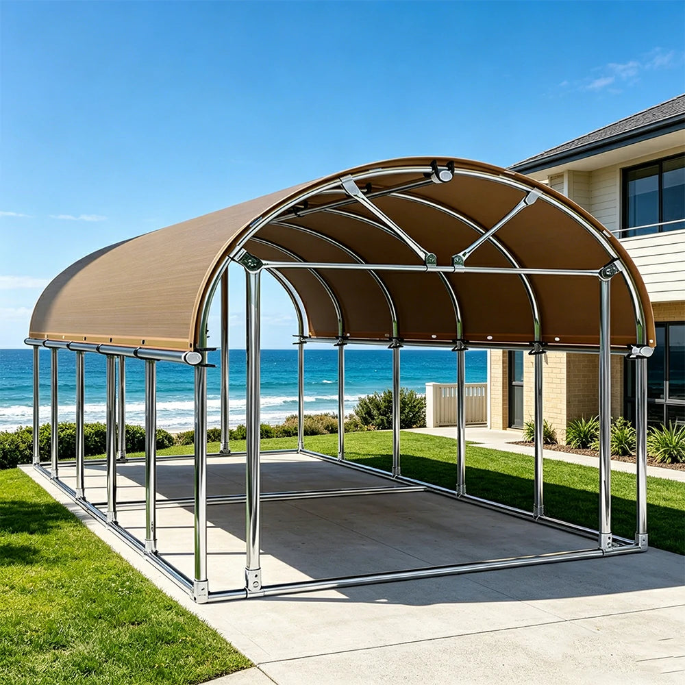 SOLARA Outdoor Car Canopy Sun Shade Waterproof Reinforced Frame 300/400cm for Driveway Patio Parking - Orange