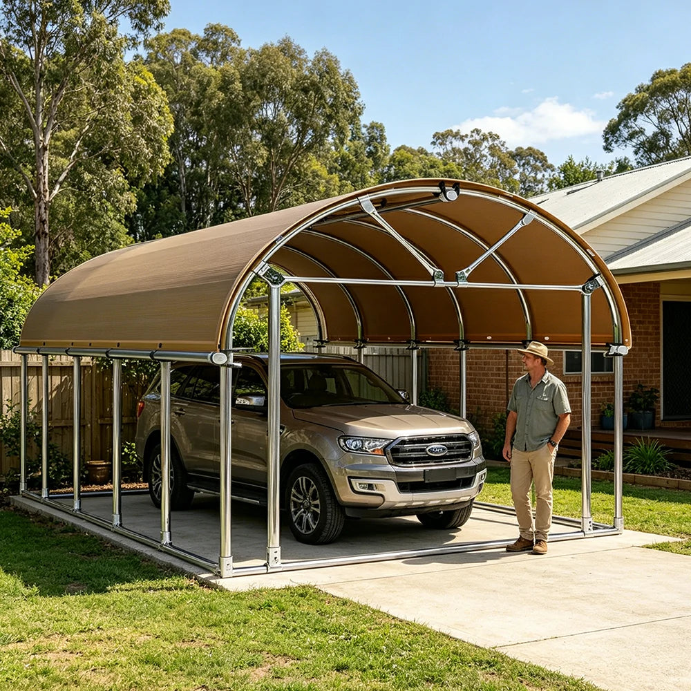 SOLARA Outdoor Car Canopy Sun Shade Waterproof Reinforced Frame 300/400cm for Driveway Patio Parking - Orange