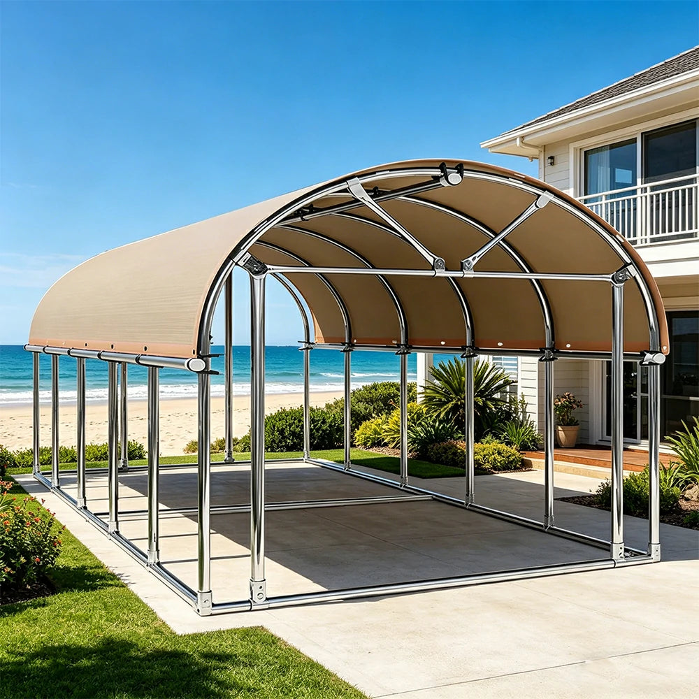 SOLARA Outdoor Car Canopy Sun Shade Waterproof Reinforced Frame 300/400cm for Driveway Patio Parking - Beige