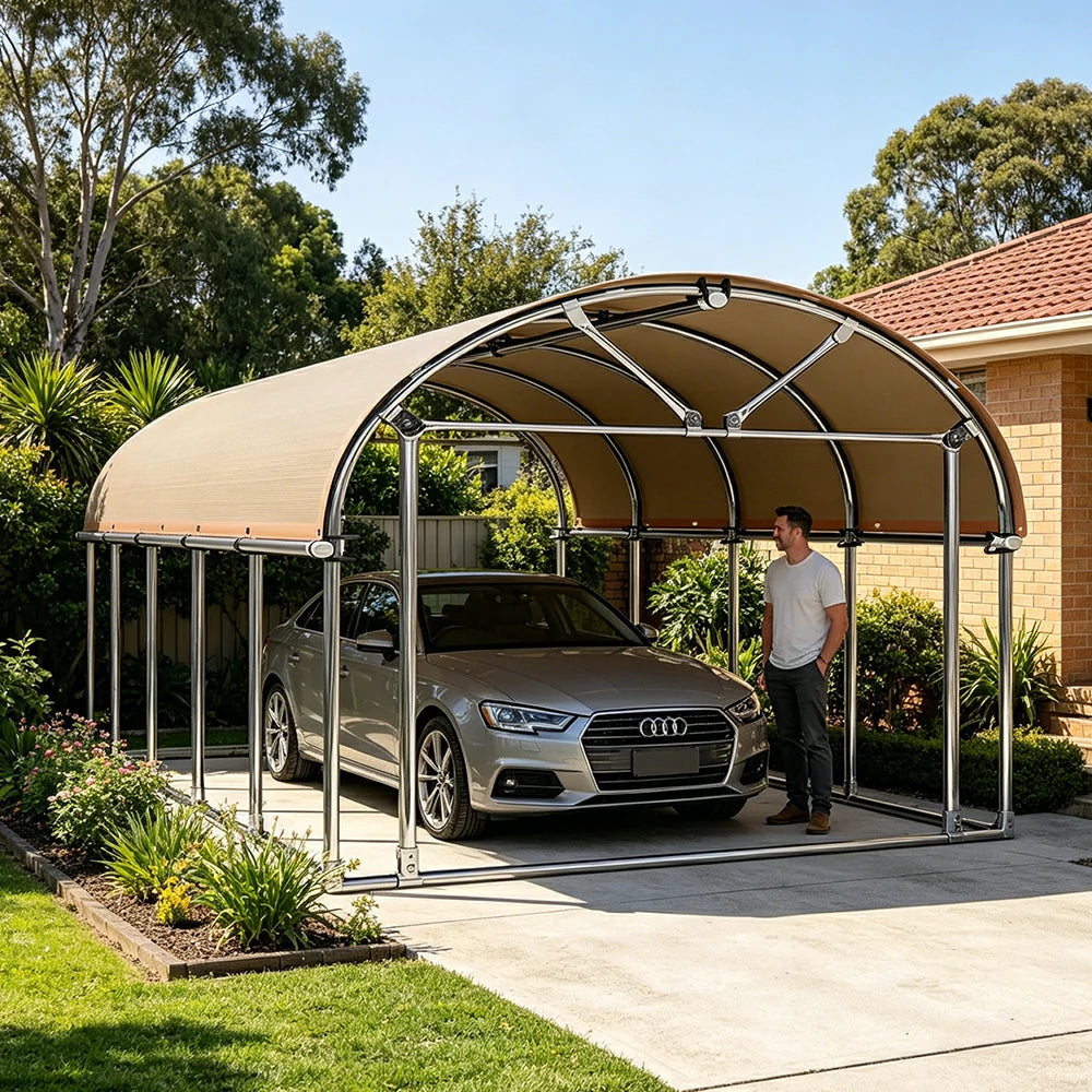 SOLARA Outdoor Car Canopy Sun Shade Waterproof Reinforced Frame 300/400cm for Driveway Patio Parking - Beige