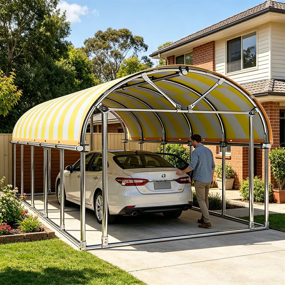 SOLARA Outdoor Car Canopy Sun Shade Waterproof Reinforced Frame 300/400cm for Driveway Patio Parking - Yellow&White