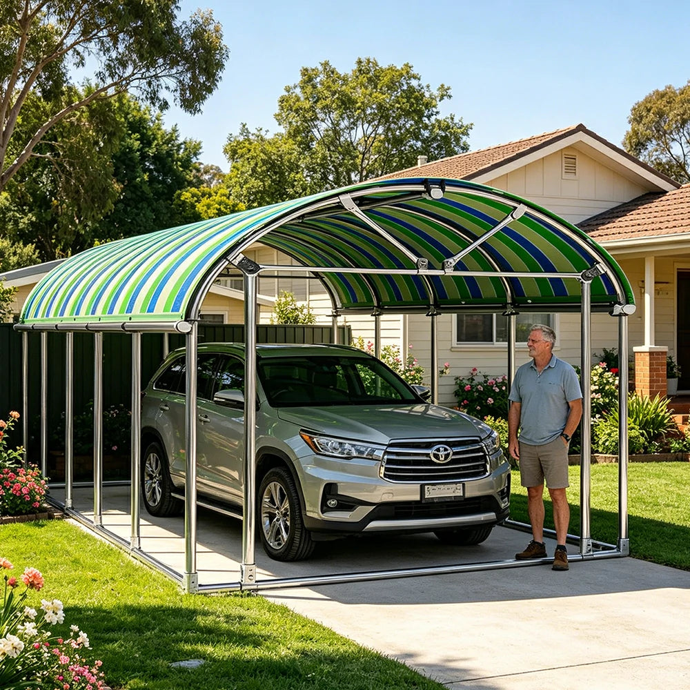 SOLARA Outdoor Car Canopy Sun Shade Waterproof Reinforced Frame 300/400cm for Driveway Patio Parking - Yellow&Blue