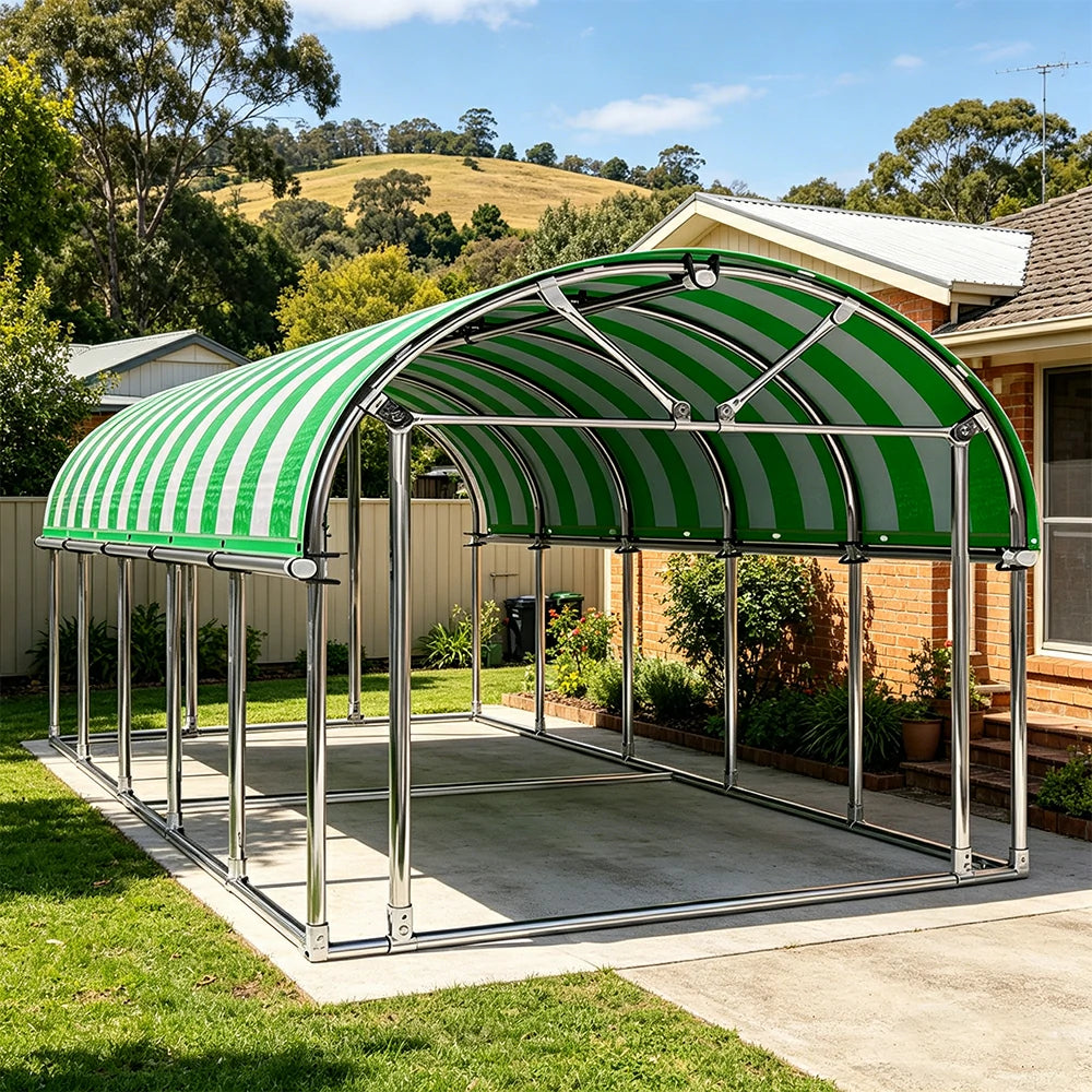 SOLARA Outdoor Car Canopy Sun Shade Waterproof Reinforced Frame 300/400cm for Driveway Patio Parking - Green&White