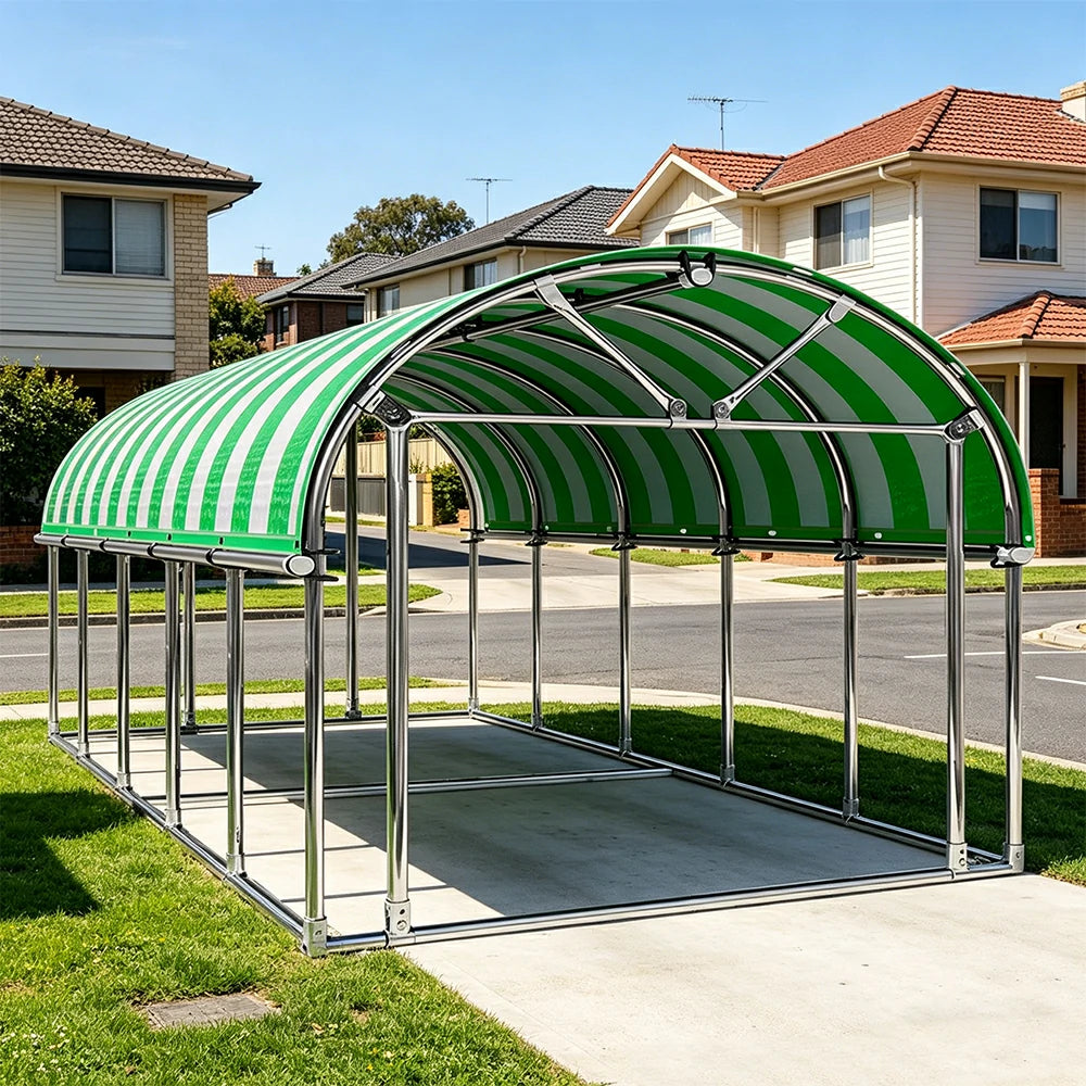 SOLARA Outdoor Car Canopy Sun Shade Waterproof Reinforced Frame 300/400cm for Driveway Patio Parking - Green&White