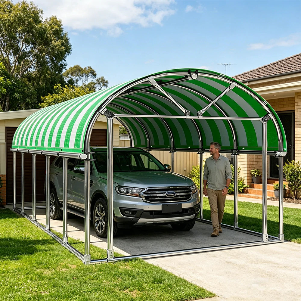 SOLARA Outdoor Car Canopy Sun Shade Waterproof Reinforced Frame 300/400cm for Driveway Patio Parking - Green&White