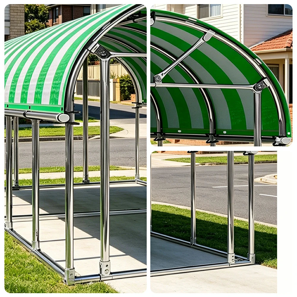 SOLARA Outdoor Car Canopy Sun Shade Waterproof Reinforced Frame 300/400cm for Driveway Patio Parking - Green&White