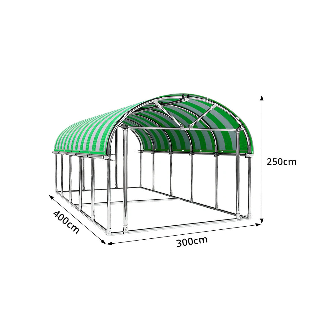 SOLARA Outdoor Car Canopy Sun Shade Waterproof Reinforced Frame 300/400cm for Driveway Patio Parking - Green&White