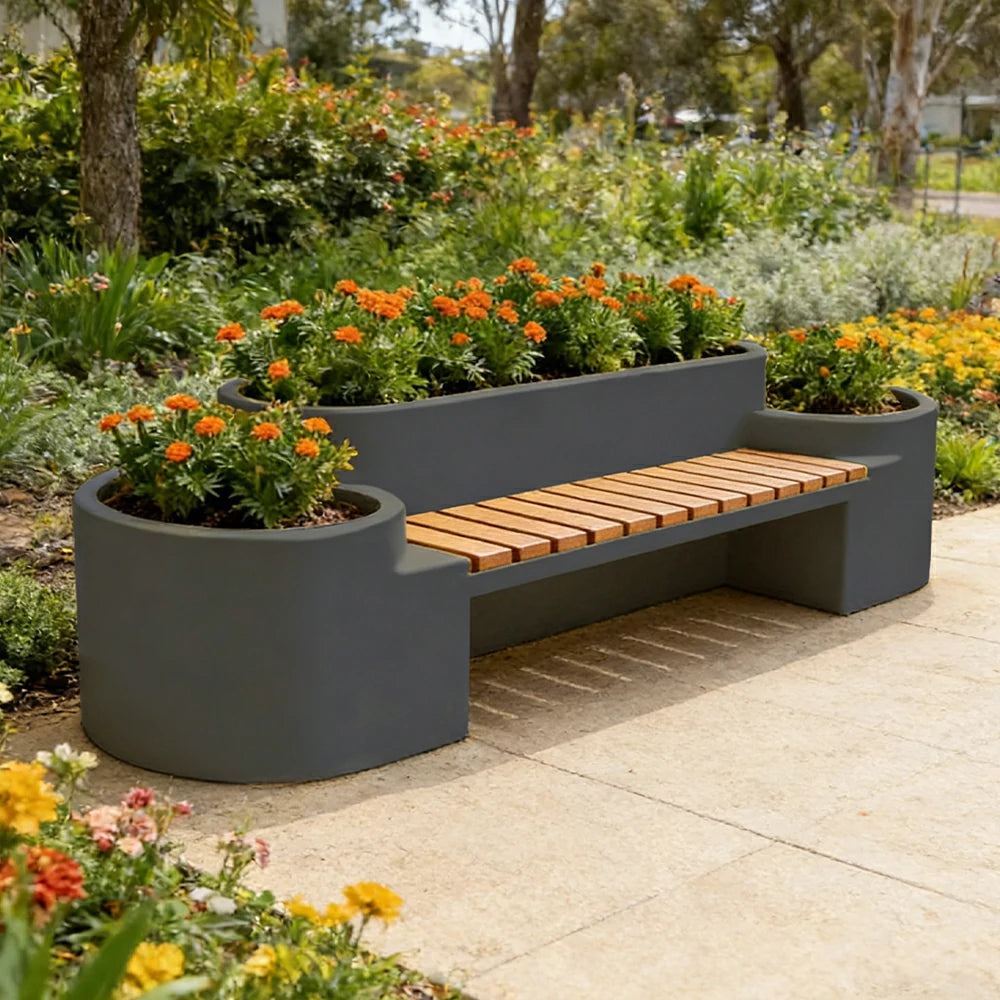 SOLARA 120/150/180cm Outdoor Metal Planter Box Thick Galvanized Steel Frame with High-Temp Coating for Commercial Patio Terrace - Grey