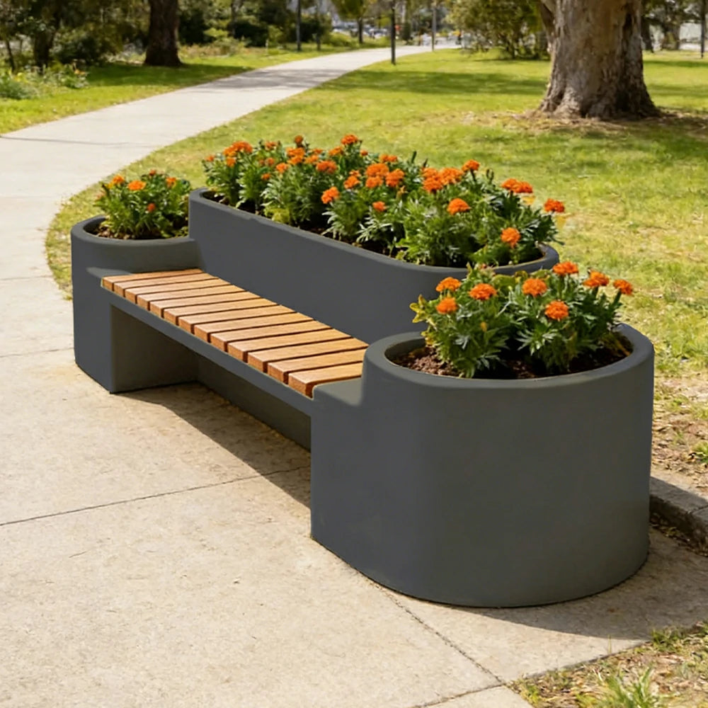 SOLARA 120/150/180cm Outdoor Metal Planter Box Thick Galvanized Steel Frame with High-Temp Coating for Commercial Patio Terrace - Grey